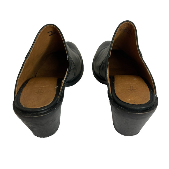 Women's 8.5 Frye Serena Mules Black Leather Wedge Sandals Shoes Western - Picture 6 of 10